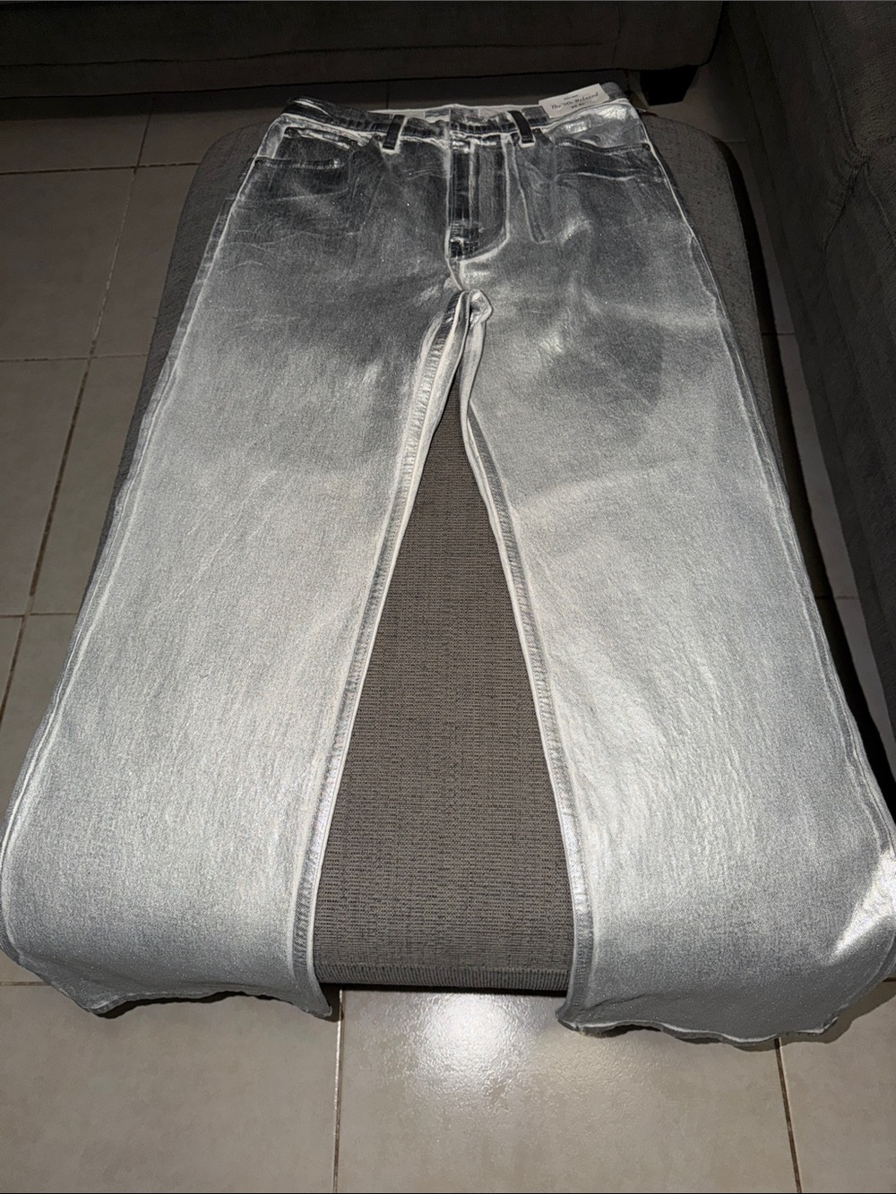 Abercrombie & Fitch The 90’s Relaxed Women's Silver Metallic Wide-Leg Jeans